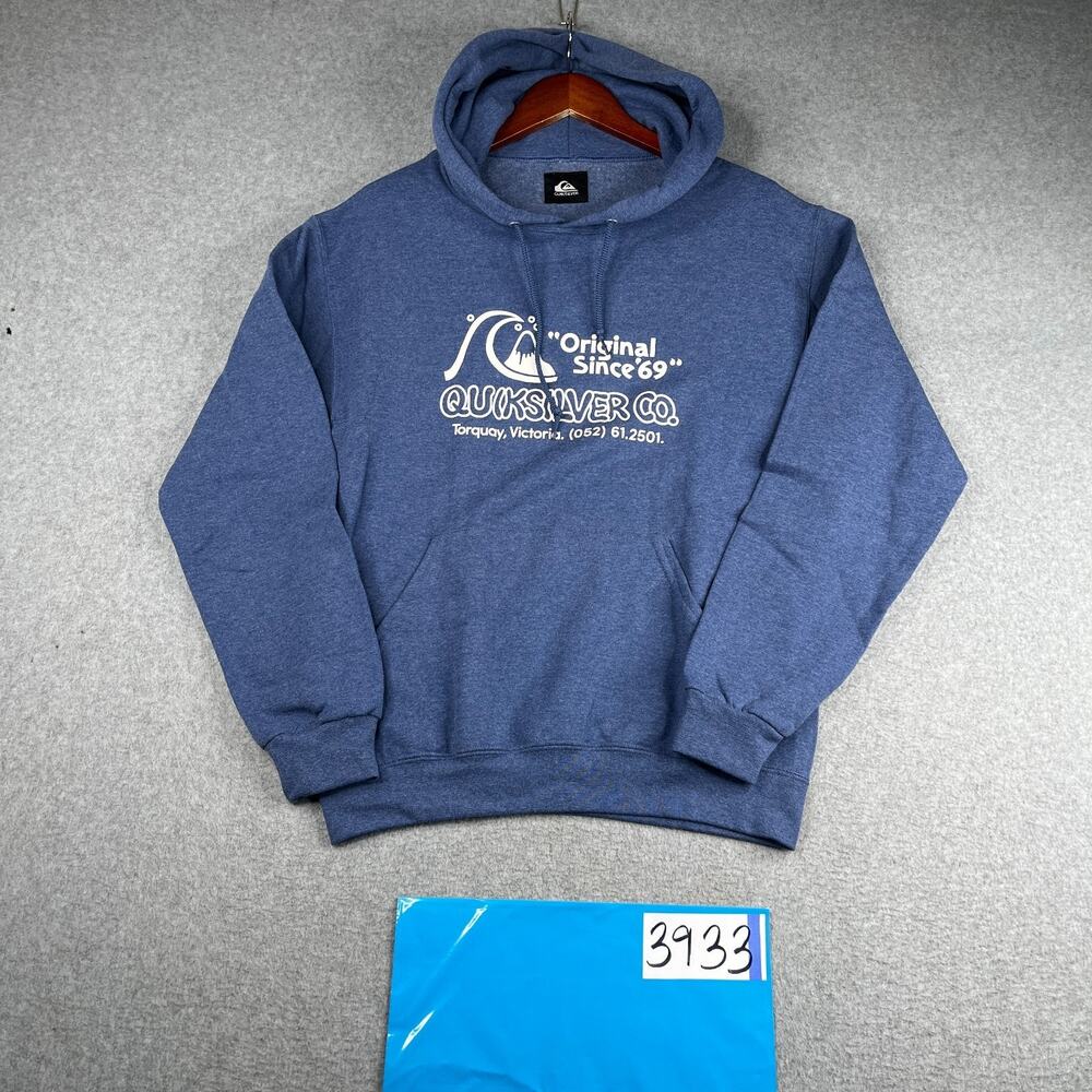 Quiksilver Hoodie Youth Sweatshirt Medium Blue Graphic Print Pullover Pocket